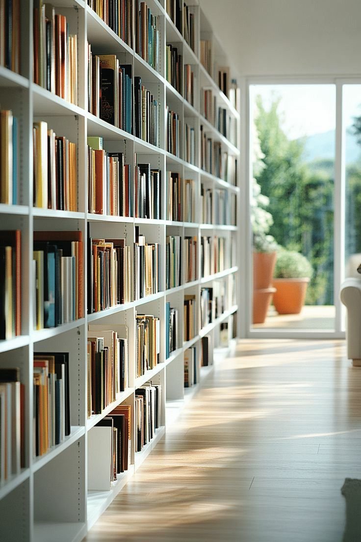 Estante iluminada com livros